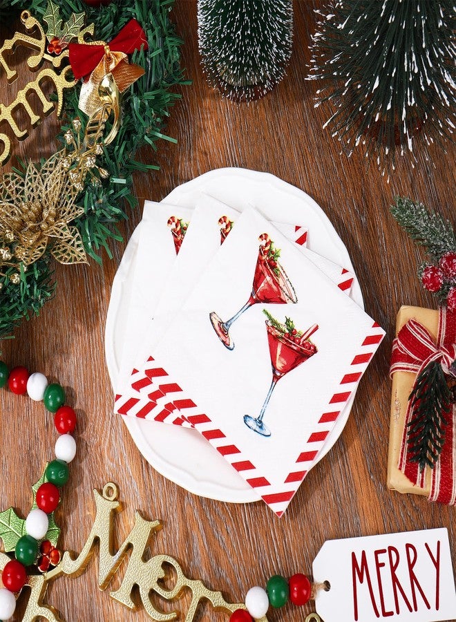 JarThenaAMCS مناديل كوكتيل عيد الميلاد من جارثينا إيه إم سي إس، ٥٠ قطعة، مناديل ورقية للاستخدام مرة واحدة، مخططة باللون الأحمر، مثالية لمشروبات المارتيني، مناسبة لمستلزمات حفلات عيد الميلاد الشتوية، أدوات المائدة، ديكور - Image 3